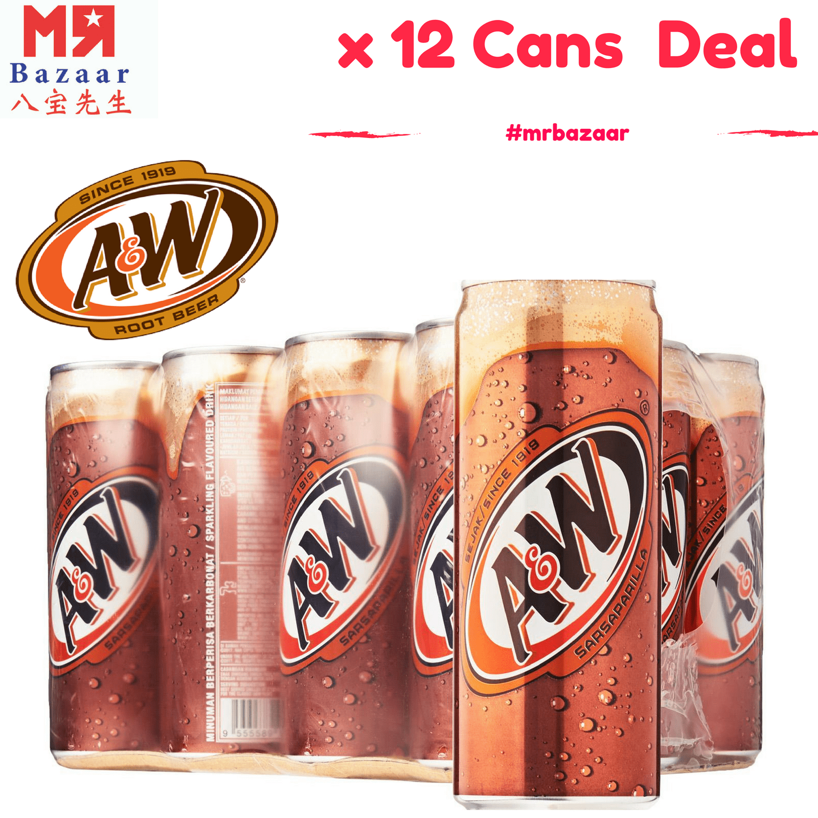 A&W Sarsaparilla Root Beer (320ml) x 12 Cans Deal