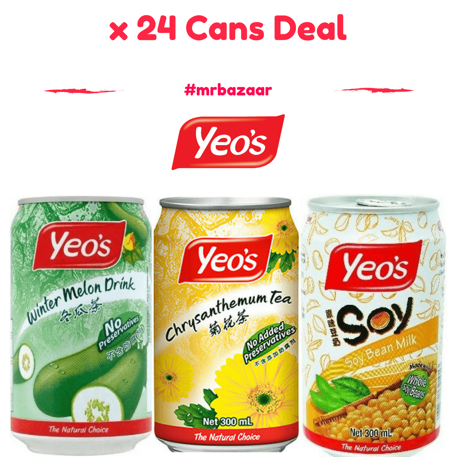 Yeo's [Chrysanthemum Tea/Winter Melon/ Soya Milk] x 24 Cans Carton Deal (300ml)